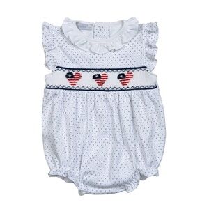Hug Me First USA Flags Hand Smocked Bubble Romper Size 0-3M